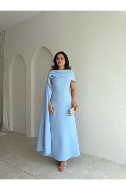 Rochie midi ERNEST cu mâneci 4105 - Albastru bebeluș