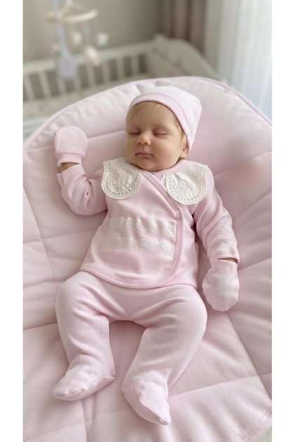 Byz Baby 6111 Pink Lace Scalloped Newborn Hospital Release 5-Piece Bodysuit Set'0-6 Months'