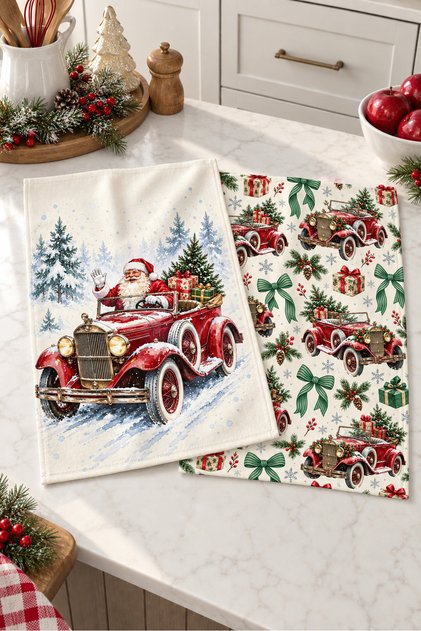 Noel Voyage Automobile Patterned 2-Piece Kitchen Towel Set 40X60