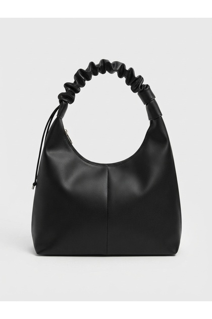 Black Drawstring Handle Women's Shoulder Bag | Daily Bag | Lined Bag