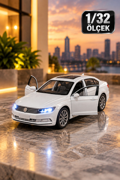 Passat Model Araba 1/32 Ölçek – Sesli ve Ön Farları Işıklı Metal Oyuncak araba