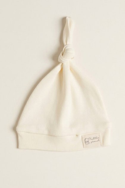 100% Cotton Interlock Little Peanut Elephant Embroidered Top-Tie Knotted Baby Beanie Hat 0-6 Months