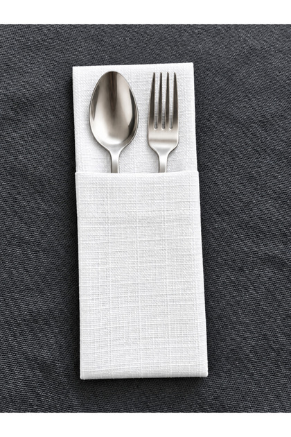 Linen Textured Fork and Spoon Cover – Service Pocket for Table Setting and Events - 6 Pieces