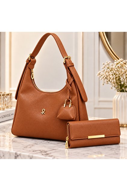 Modern Stylish Double Set Women's Shoulder Bag and Wallet Daily Gift Combination