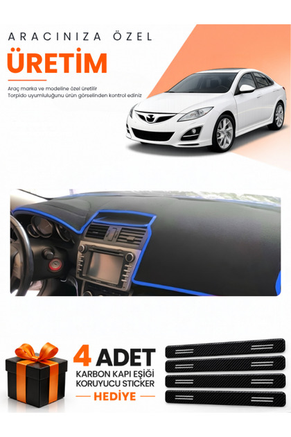 Mazda 6 (2007-2013) Compatible Dashboard Protection Cover Auto Cover - Black-Blue - Ma007
