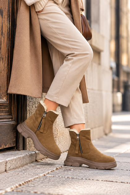 Women's Fur Lined Zippered Non-Slip Thermo Sole Winter Boots