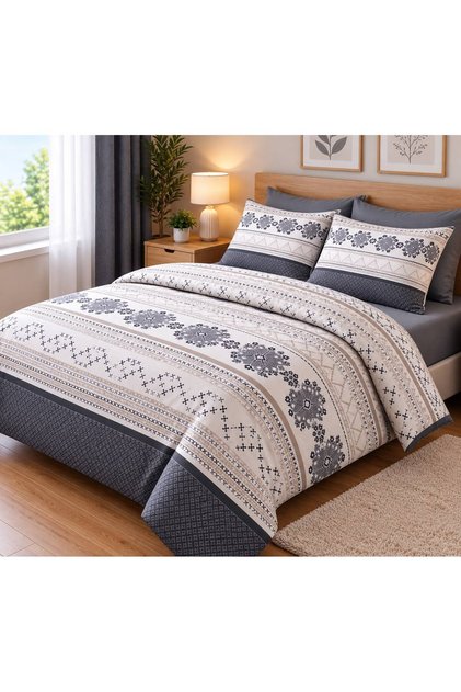 180X200 Yataklar İçin Battal Boy Pamuklu Kanaviçe Desen 4 Yastıklı Nevresim Takımı ( Çarşafı Lastikli )