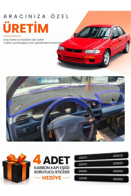 Mazda 323 Fami̇li̇a Covered (1994-1998) Compatible Dashboard Protection Cover Auto Cover - Black-Blue - Ma003