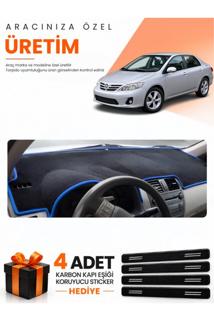 Toyota Corolla E140 (2006-2012) Compatible Dashboard Protection Cover Auto Cover - Black-Blue - To015