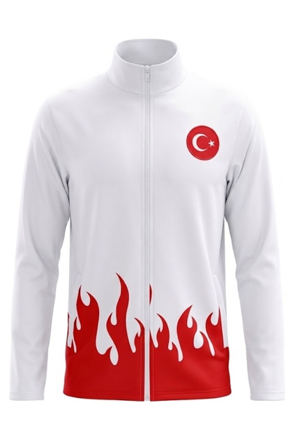 Turkey Detailed Flame Patterned Zippered National Team Sports Jacket