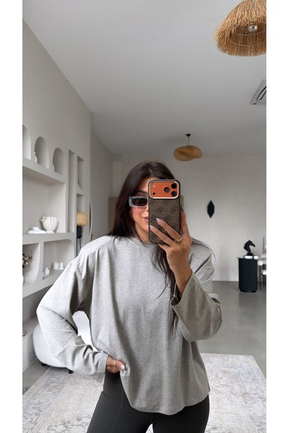 Stone Color Light Gray Padded Long Sleeve Basic