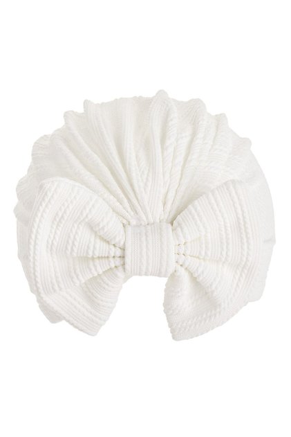 Caciulita Turban Ecru cu Dungi & Fundita pentru Bebelusi - Turbane Copii