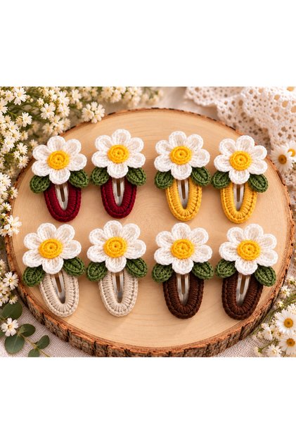 4 Pairs of Daisy Knitted Buckles with Snap Fasteners Set