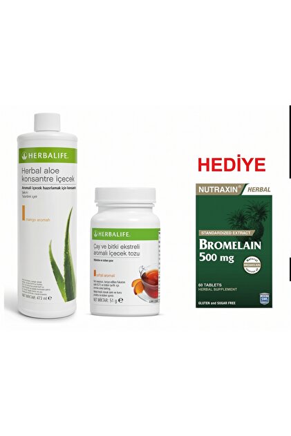 Aloe Mango ve 51gr Şeftali Çay (Bromelain Hediyeli 500mg 60tablet)