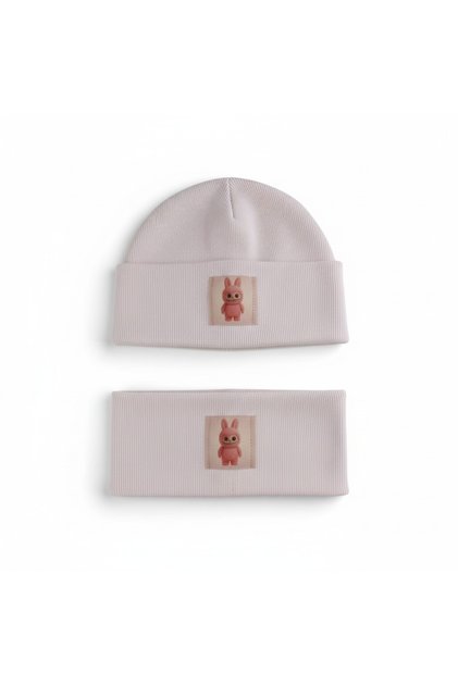 100% Cotton Ribbed Children's Beanie Neck Collar Set Flexible Winter Beanie Set