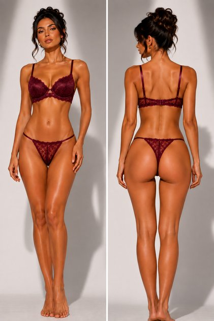 Women's Knitted Lace Detailed Supported Covered B Cup Women's Underwear Set