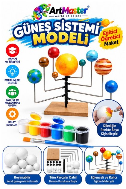 Güneş Sistemi Modeli 1 Paket Gezegenler Sistemi Strafor Köpük Top Maket Deney Fen Bilgisi 6 Renk Boya Fırça Okullar İçin