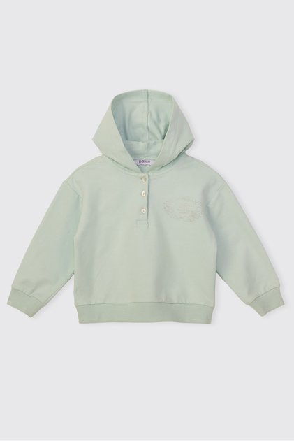 Baby Girl Printed Hooded Light Green Sweatshirt