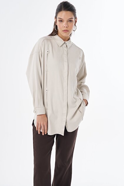 Embroidered Lyocell Cotton Tunic Gray