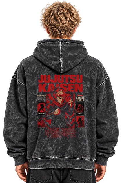 Jujutsu Kaisen Itadori Yuji Anime Printed Unisex Oversize Washable Hoodie Sweatshirt