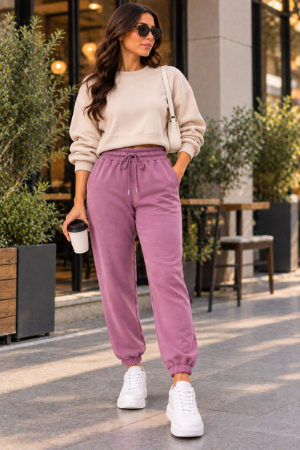 Dusty Rose Women's Jogger Sweatpants 2 Thread Lycra Compact Combed Cotton
