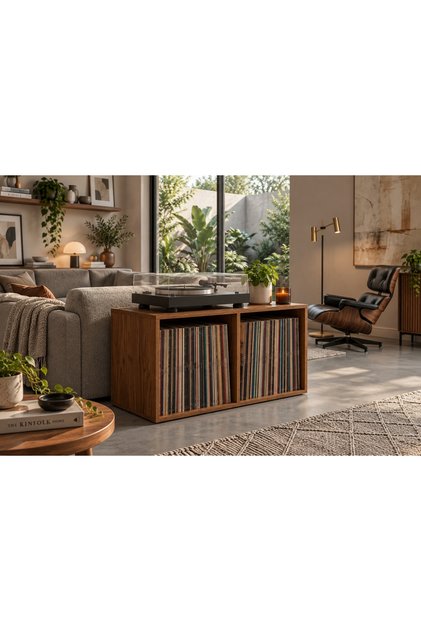 WOODESK MODO AHŞAP PLAK PİKAP SEHPASI, TİK RENK