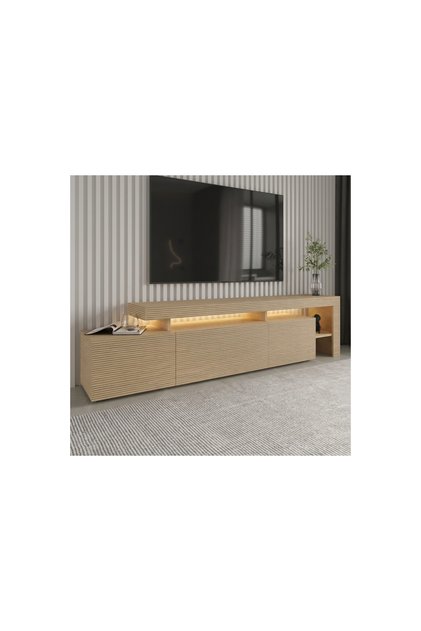 BELİZ LED IŞIKLI TV SEHPASI, SICAK MEŞE/SAFİR MEŞE