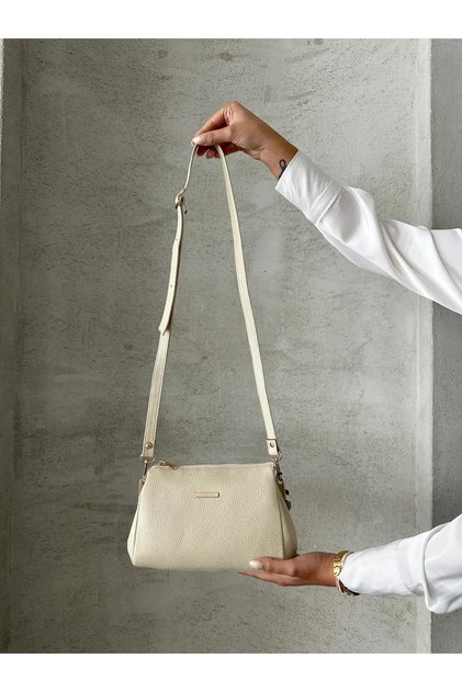 Derkon 100% Genuine Leather Women's Shoulder Bag Beige