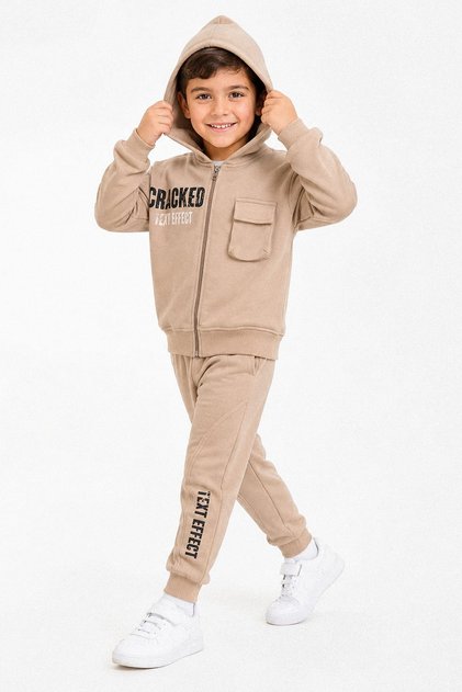 Printed Hooded Three Yarns Boys' Double Set - 26K 6477
