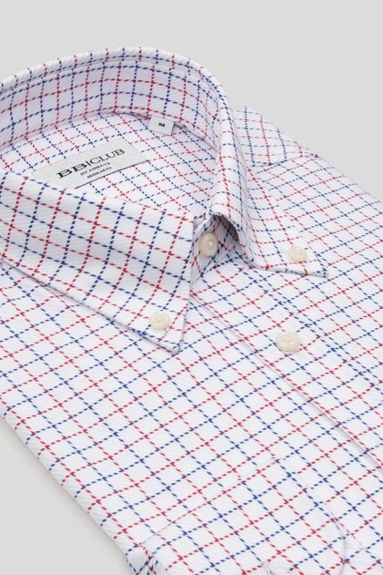 Bb Club Mike Woven 100% Cotton Regular Fit White Button-Down Collar Men's Checkered Shirt