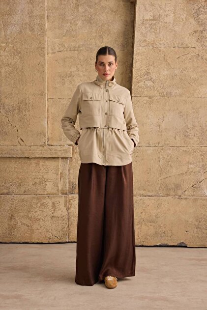 Women's Beige Snap Zipper Jacket