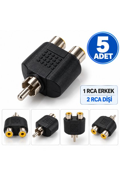 5 Pcs Rca 1 Male to 2 Female Y Splitter Multiplexer Jack Audio Video Converter Adapter