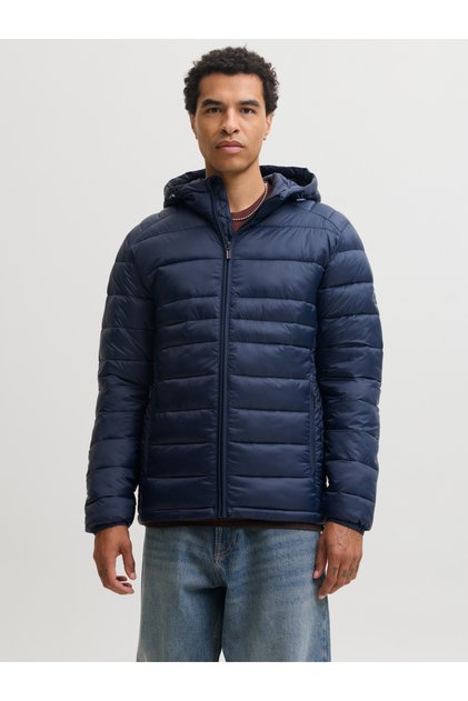 Navy Blue JJEKINGSLEY Hooded Puffer Jacket with Zip Closure
