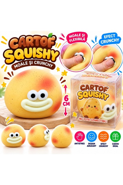 Jucărie Squishy Potato Crunchy, Moale și Flexibilă, Antistres, 6 cm