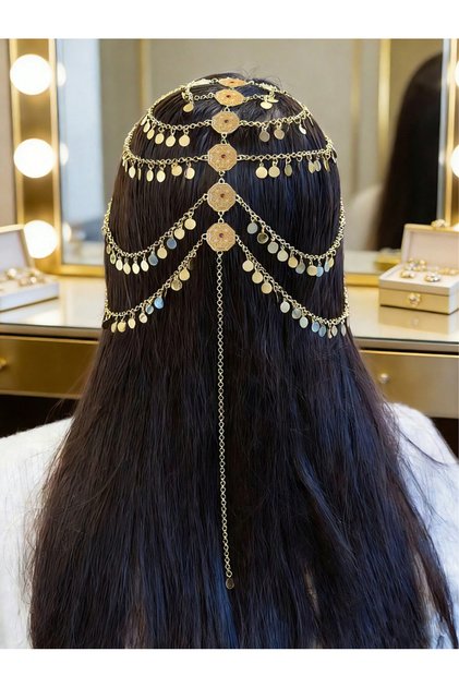 سلسلة رأس مرصعة بالأحجار الكريمة واللؤلؤ