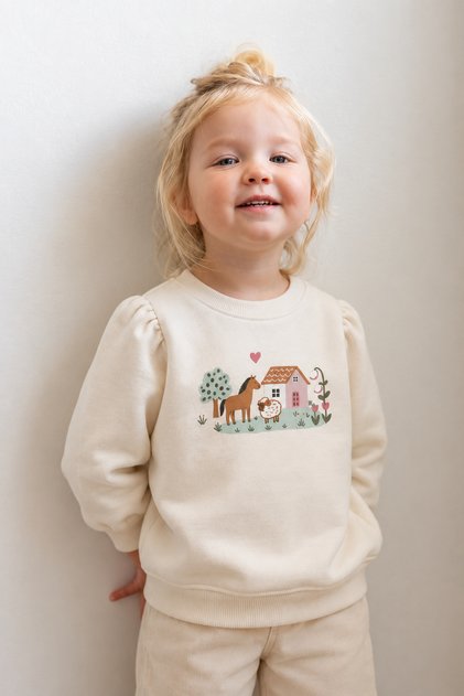Kız Bebek Baskılı %100 Pamuk 2 İp Sweatshirt