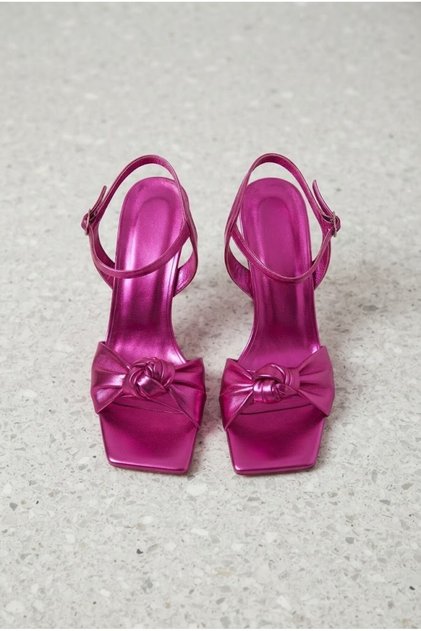 Amalia Women's Heeled Shoes with Drawstring Straps in Fuchsia Leather