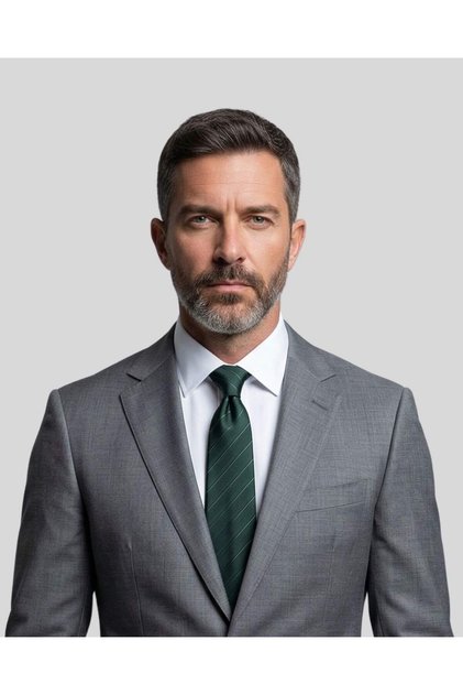 White Pinstripe Dark Green Silk Tie – 8 cm Wide