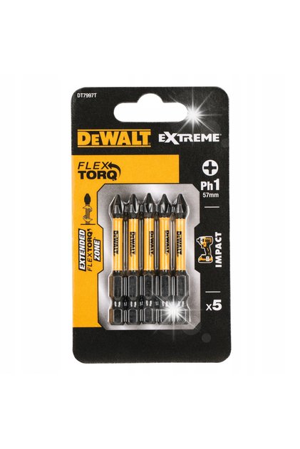 Biți de șurubelniță de impact PH1*50 MM TORSION 5 bucăți DT7997T
