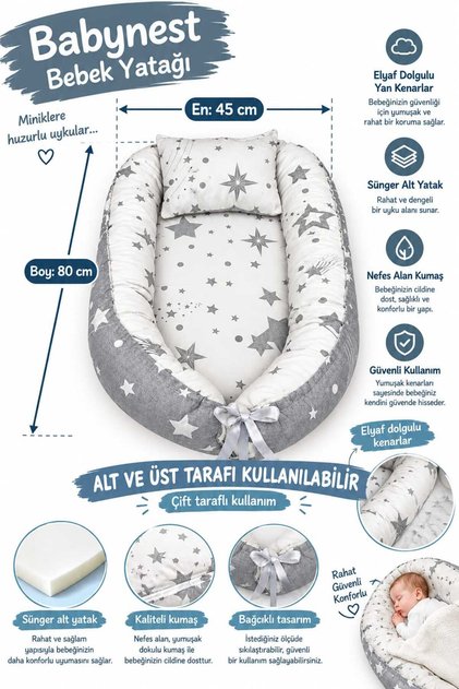 Babynest Bebek Yatağı Anne Yanı Bebek Yatağı ve Yastığı
