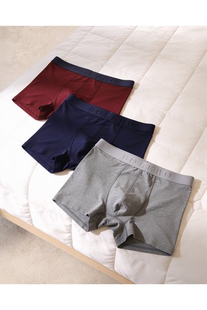 Erkek Gri Bordo Lacivert 3'lü Boxer, %95 Pamuk %5 Elastan