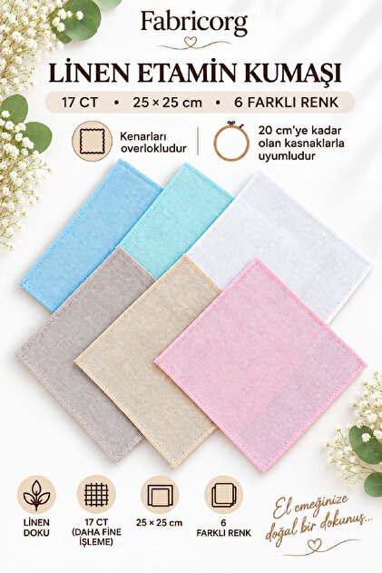 17 CT Linen Etamin Pano Kumaşı – 25x25 cm 6 Farklı Renk