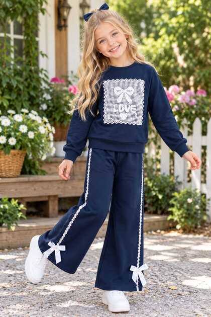 Girl's 2-Piece Set with Bow and Wide-Leg Pants, Ages 3-10