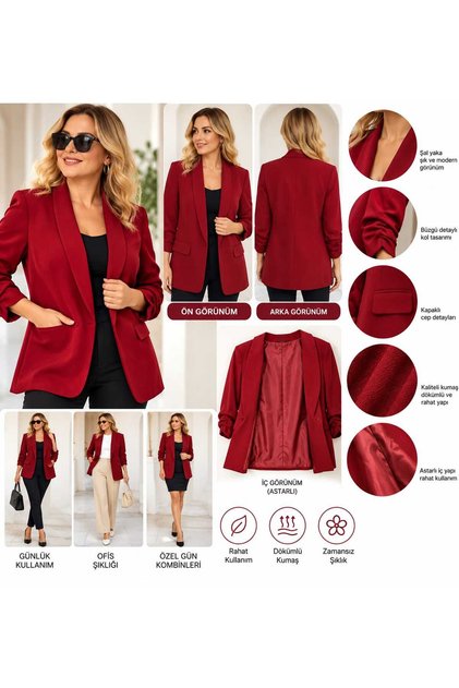 Uzun kollu, önü açık, cepli blazer/casual ceket