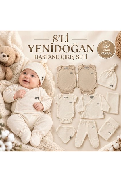 Kargera Baby 8'li Yenidoğan Bebek Seti %100 Pamuk GOTS Sertifikalı Pişik Kremi Hediyeli