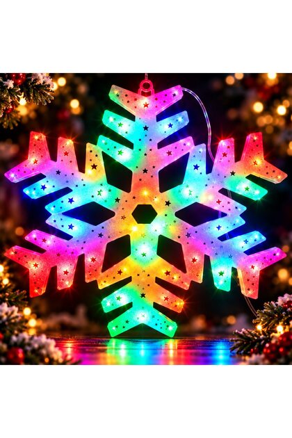 ™ Decorațiune luminoasă de Crăciun, figurină fulg de nea cu 50 de LED-uri multicolore, 8 moduri dinamice de iluminare festivă, alimentare sigură prin priză, ornament magic pentru fereastră, perete și living.