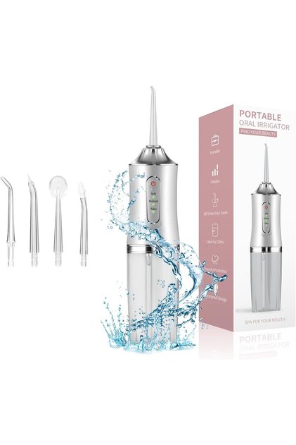 Irigator oral electric, 3 moduri, curățător de dinți cu 4 capete de duș bucal înlocuibile, impermeabil IPX7, portabil, reîncărcabil pentru călătorii, îngrijire dentară acasă, Alb, 300ml