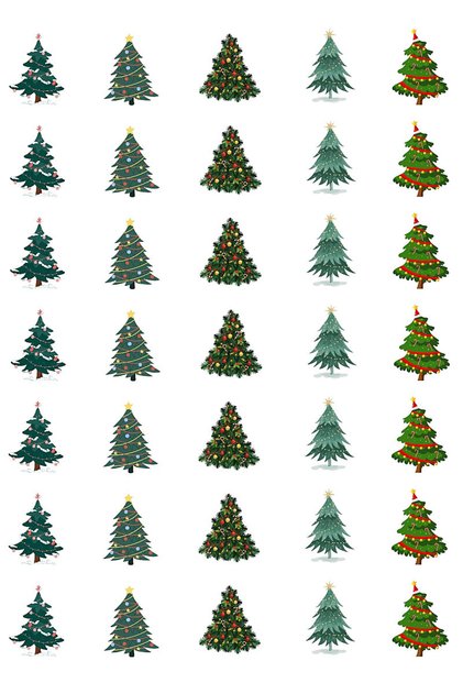 New Year's Stickers, Pine Trees, 350 Pieces (10 Sheets - Printed on Coated Paper.)