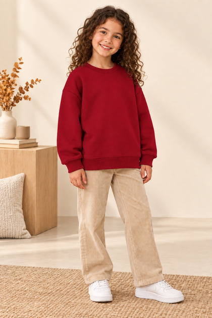 Children's Unisex Sweater – 100% Cotton 3 Yarns, Soft Texture, Thick and Warm Winter Sweatshirt Red