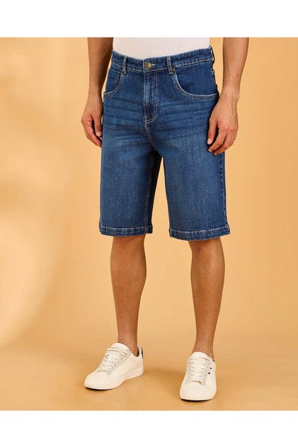 Men Navy Plain Bermuda Shorts